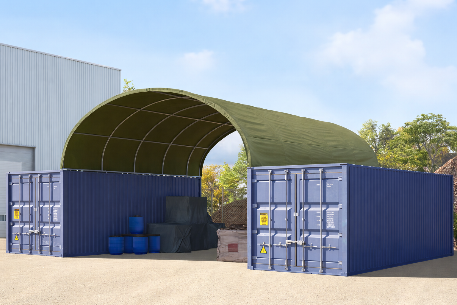 Nadstrešnica za kontejner 6x6m, PRIMETex cerada, tamnozelena, sa statičkim proračunom