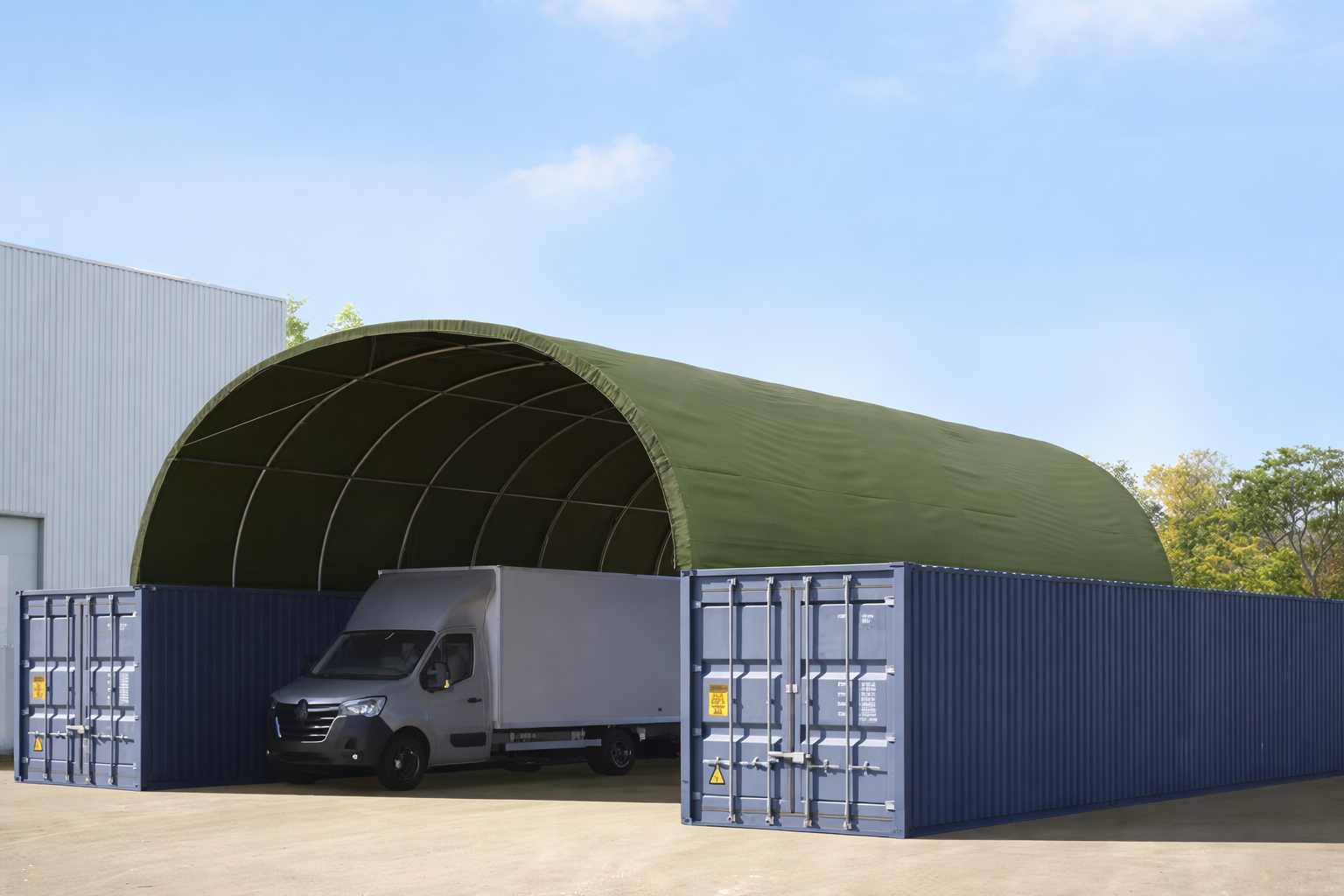 Nadstrešnica za kontejner 8x12m, PRIMETex cerada, tamnozelena, sa statičkim proračunom