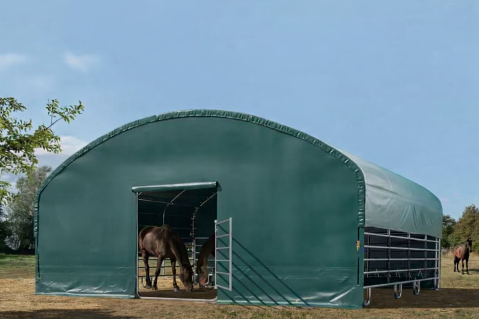 Šator za stoku 8x8m, PVC cerada, tamnozelena, pričvršćivanje za tlo