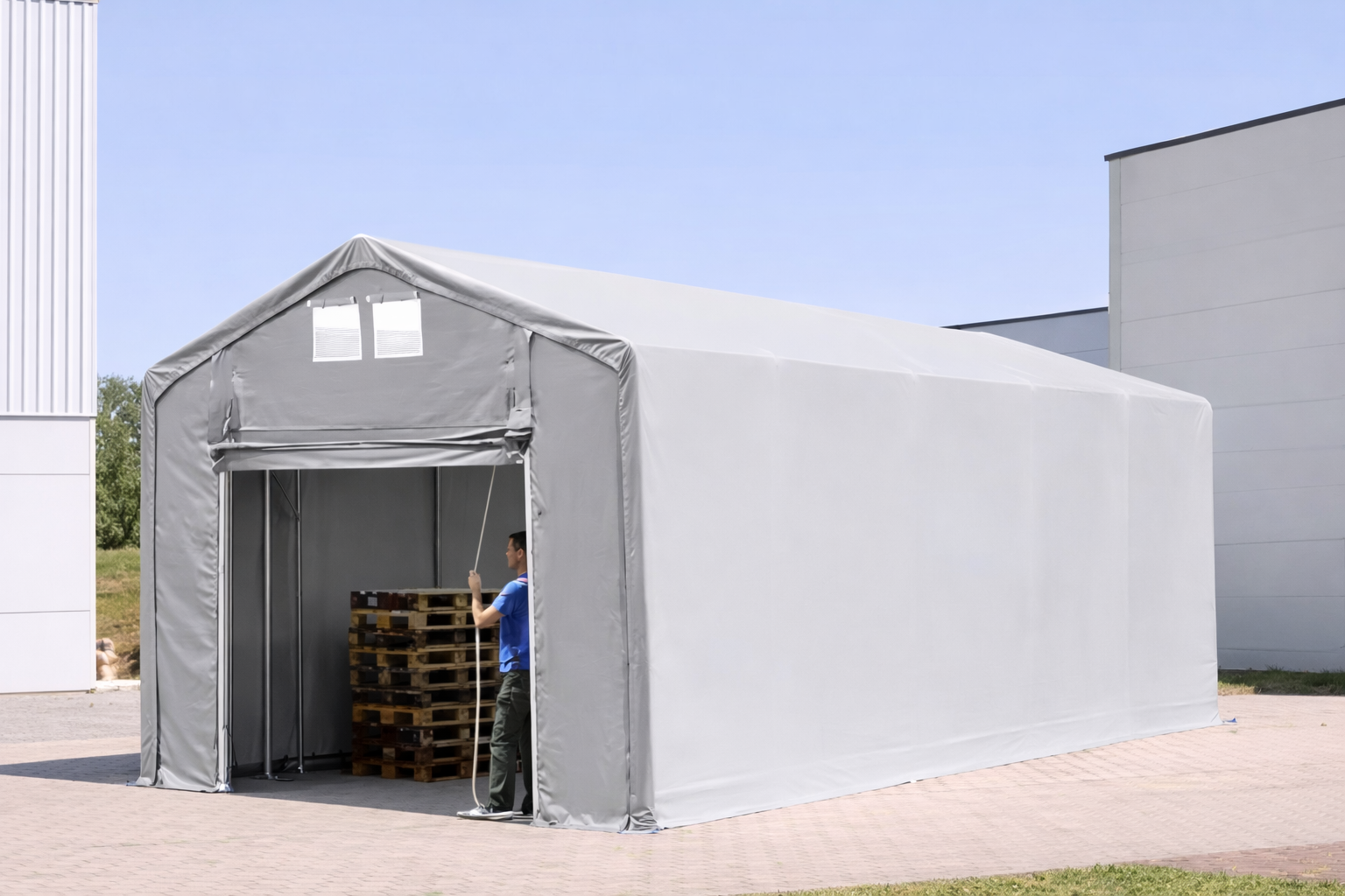 Šatorska hala Outlander 4x12m, PVC cerada, siva