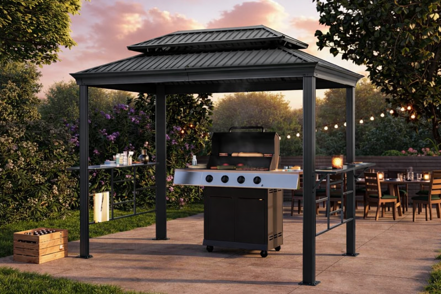 Paviljon za roštilj dimenzija 2,75 x 1,8 m s čeličnim krovom