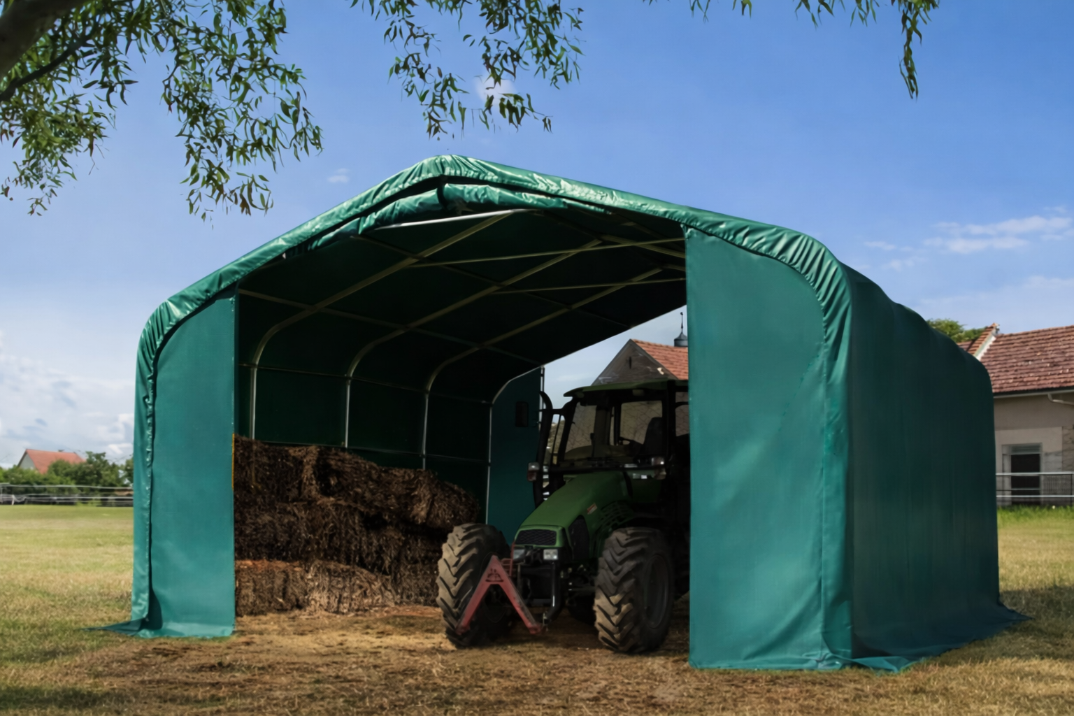 Nadstrešnica za pašnjak 6x6m, PVC cerada, tamnozelena, pričvršćivanje za tlo