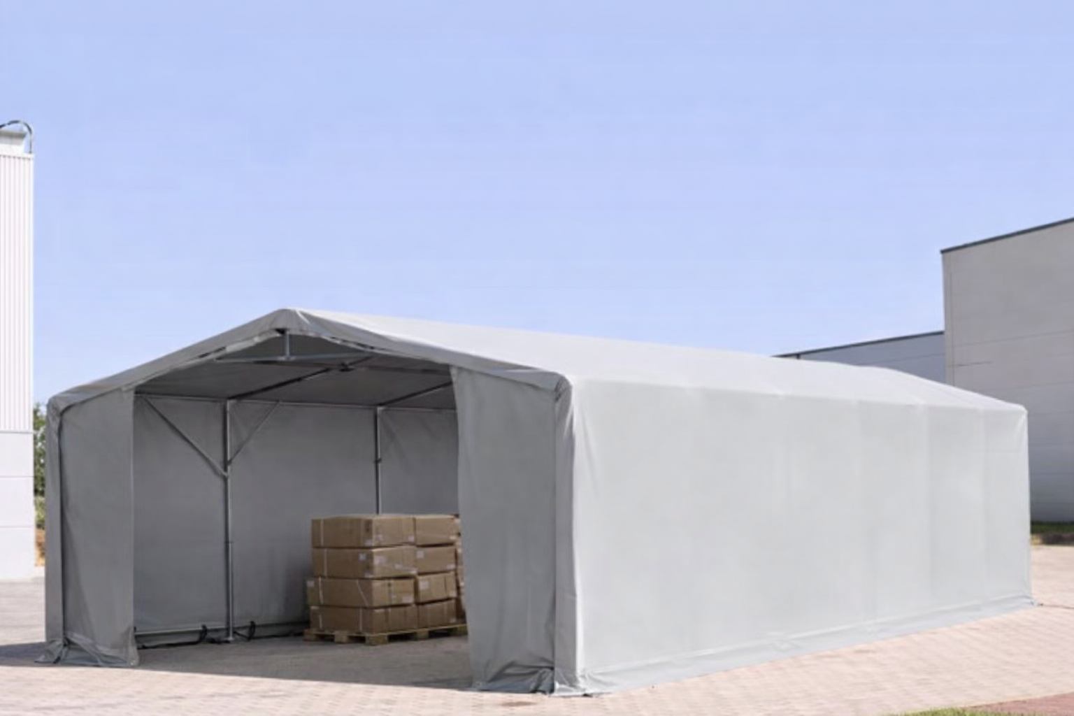 Šatorska hala Outlander 8x16m, PVC cerada, siva