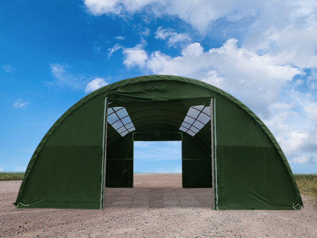 Skladišna hala 9,15x12m, PRIMETex cerada, tamnozelena, sa krovnim prozorima