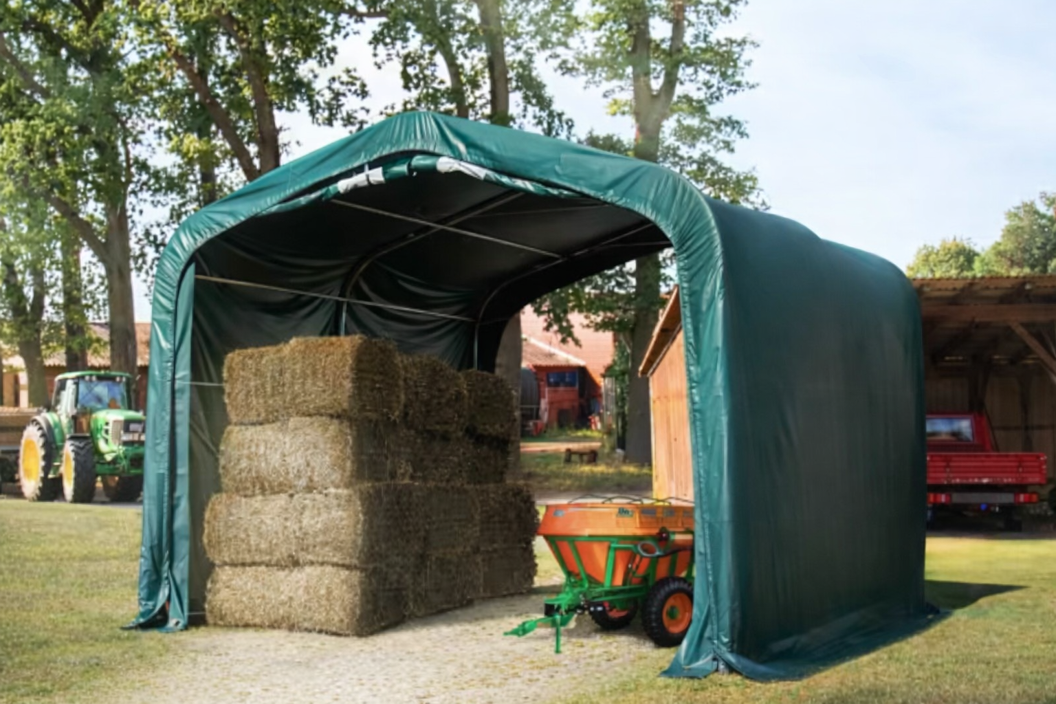 Nadstrešnica za pašnjak 4x4m, PVC cerada, tamnozelena, pričvršćivanje za tlo